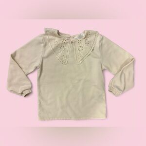 H&M Girls Cream Sweatshirt w Eyelet Lace Collar Size 8/10